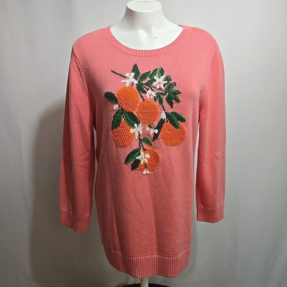 NWT $109 Talbots "BOLD ORANGES" Sweater Womens Size Small Pink - Picture 1 of 8
